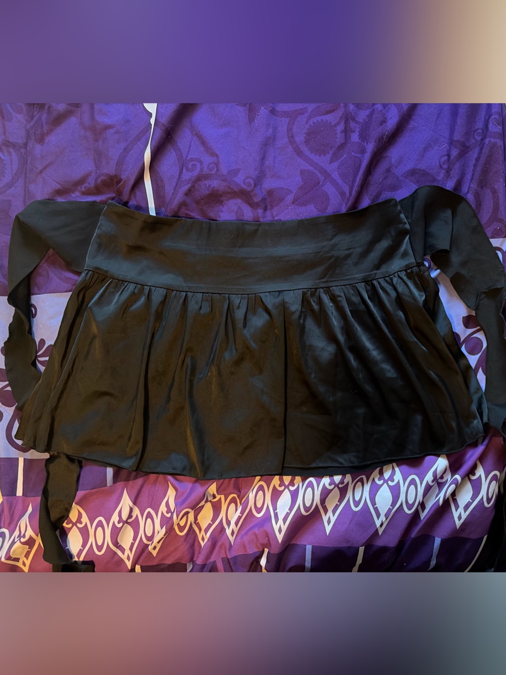 Black Pleated Mini Skirt with Frilly Tie